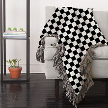 Load image into Gallery viewer, Checkered black and white woven Throw Blanket, Tapestry, Retro, Cozy And Stylish, Interior Decor, Home Accent, Home Accessory