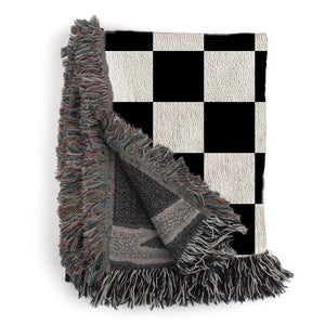 Checkered black and white woven Throw Blanket, Tapestry, Retro, Cozy And Stylish, Interior Decor, Home Accent, Home Accessory