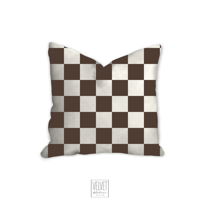 Brown and white checkered pattern pillow