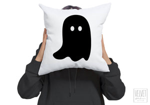 Ghost pillow with black ghost. Cover and insert or just the cover. Cute and spooky ghost for Halloween decor