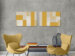 Mustard abstract art, set of 2 canvas gallery wrapped, modern art, wall art, trendy giclee wall decor, wall hanging, Interior design, home