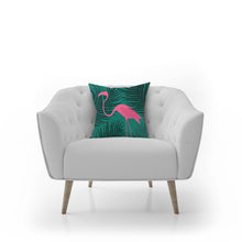 Load image into Gallery viewer, Tropical flamingo pillow, modern pillow, Interior decor, home decor, pillow cover and insert, pink and green, tropical decor