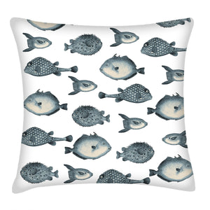 Reef fish parade pillow, tropical pillow accent, Interior decor, home decor, pillow cover and insert, cotton pillow cover, navy blue fish