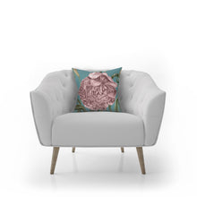 Load image into Gallery viewer, Peony pillow, floral pillow accent, Interior decor, home decor, pillow cover and insert, pink flower, pink and teal, Interior decor, stylish