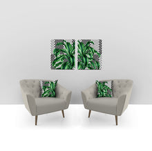 Load image into Gallery viewer, Tropical leaves set of 2 canvas gallery wrapped, geometric, modern wall art, trendy giclee wall decor, wall hanging, Interior design, home