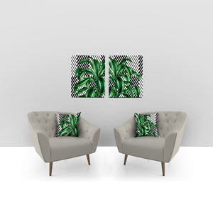 Tropical leaves set of 2 canvas gallery wrapped, geometric, modern wall art, trendy giclee wall decor, wall hanging, Interior design, home