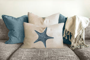 Starfish pillow, coastal decor accent, modern, home decor, pillow cover and insert, accent cushion, beach home style, ocean art