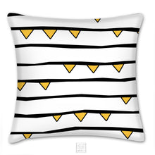Load image into Gallery viewer, Stripes and Triangles throw pillow, black and yellow, modern Interior decor, home decor, pillow cover and insert, abstract throw pillow