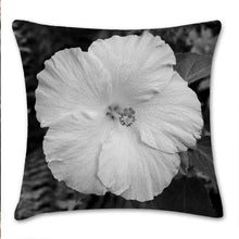 Load image into Gallery viewer, Black and white Hibiscus photograph pillow, modern pillow, Interior decor, home decor, pillow cover and insert, cotton pillow, floral pillow