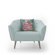 Load image into Gallery viewer, Peony pillow, floral pillow accent, Interior decor, home decor, pillow cover and insert, pink flower, pink and teal, Interior decor, stylish