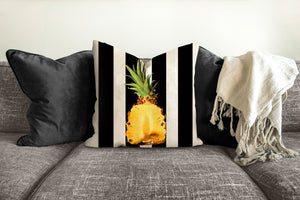 Pineapple throw pillow, black stripes, tropical pillow, Interior decor, home decor, pillow cover and insert, botanical decor, tropical decor
