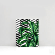 Load image into Gallery viewer, Tropical leaves set of 2 canvas gallery wrapped, geometric, modern wall art, trendy giclee wall decor, wall hanging, Interior design, home