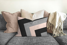 Load image into Gallery viewer, Geometric print pillow, pink, black, gray, modern pillow, Interior decor, home decor, pillow cover and insert, cotton pillow, accent pillow