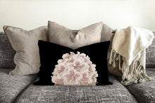 Load image into Gallery viewer, White flowers throw pillow, floral pillow, Interior decor, home decor, pillow cover and insert, botanical decor, tropical decor black pillow