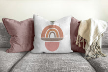 Load image into Gallery viewer, Mid century geometric pillow, terra-cotta shapes, half circles, modern Interior decor, retro design, home decor, pillow cover and insert