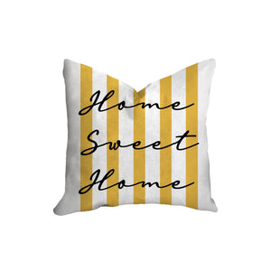 Home Sweet Home pillow, modern Interior decor, typographic design, home decor, pillow cover and insert, yellow and blue, stripes