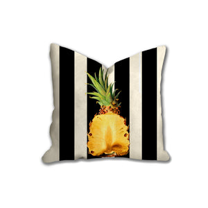 Pineapple throw pillow, black stripes, tropical pillow, Interior decor, home decor, pillow cover and insert, botanical decor, tropical decor