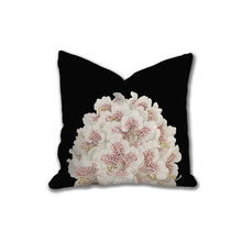 Load image into Gallery viewer, White flowers throw pillow, floral pillow, Interior decor, home decor, pillow cover and insert, botanical decor, tropical decor black pillow