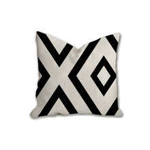 Load image into Gallery viewer, Black and white XO Geometric throw pillow, linear pattern, modern pillow, Interior decor, home decor, pillow cover and insert, accent pillow