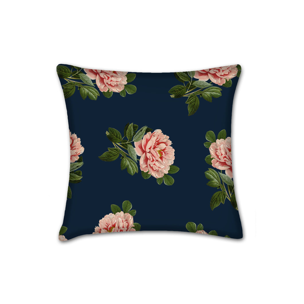 Midnight Peony pillow, floral pillow accent, Interior decor, home decor, pillow cover and insert, cotton pillow cover, pink and blue