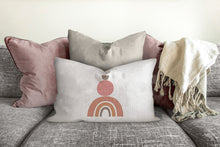 Load image into Gallery viewer, Mid century pillow with half circles, geometric shapes, modern Interior decor, retro design, home decor, pillow cover and insert, pink blush