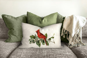Cardinal throw pillow, bird pillow, wild life pillow, Interior decor, home decor, pillow cover and insert, botanical decor, nature decor