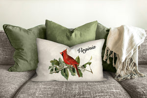Cardinal throw pillow, state bird, wild life pillow, spiritual bird, Interior decor, home decor, pillow cover and insert, nature decor, red