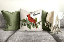 Load image into Gallery viewer, Cardinal throw pillow, state bird, wild life pillow, spiritual bird, Interior decor, home decor, pillow cover and insert, nature decor, red