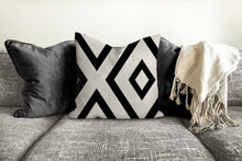 Load image into Gallery viewer, Black and white XO Geometric throw pillow, linear pattern, modern pillow, Interior decor, home decor, pillow cover and insert, accent pillow