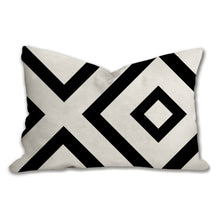 Load image into Gallery viewer, Black and white XO Geometric throw pillow, linear pattern, modern pillow, Interior decor, home decor, pillow cover and insert, accent pillow