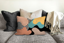 Load image into Gallery viewer, Abstract pillow, Retro decorative pillow, 80&#39;s modern Interior decor, home decor, mod, cover and insert blush and blue pillow, pillow case