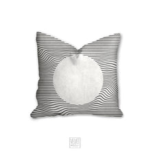 Load image into Gallery viewer, Geometric pillow, circle minimalistic, black and white abstract style, Interior decor, home decor, pillow cover and insert, home accent