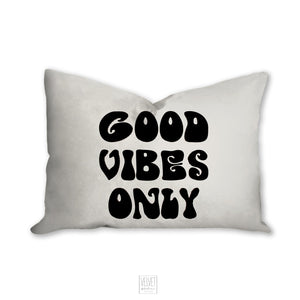 Good vibes only pillow, black and white groovy, Boho pillow, retro pillow, throw pillow home decor, pillow cover and insert, accent pillow