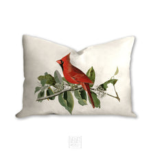 Load image into Gallery viewer, Cardinal throw pillow, bird pillow, wild life pillow, Interior decor, home decor, pillow cover and insert, botanical decor, nature decor