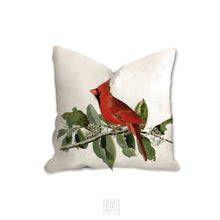 Load image into Gallery viewer, Cardinal throw pillow, bird pillow, wild life pillow, Interior decor, home decor, pillow cover and insert, botanical decor, nature decor