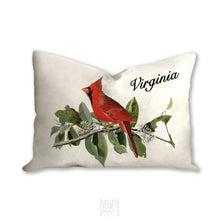 Load image into Gallery viewer, Cardinal throw pillow, state bird, wild life pillow, spiritual bird, Interior decor, home decor, pillow cover and insert, nature decor, red