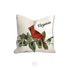 Load image into Gallery viewer, Cardinal throw pillow, state bird, wild life pillow, spiritual bird, Interior decor, home decor, pillow cover and insert, nature decor, red