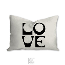 Load image into Gallery viewer, Love pillow, black and white, mid century letters, groovy, Boho pillow, retro pillow, throw pillow, pillow cover and insert, accent pillow