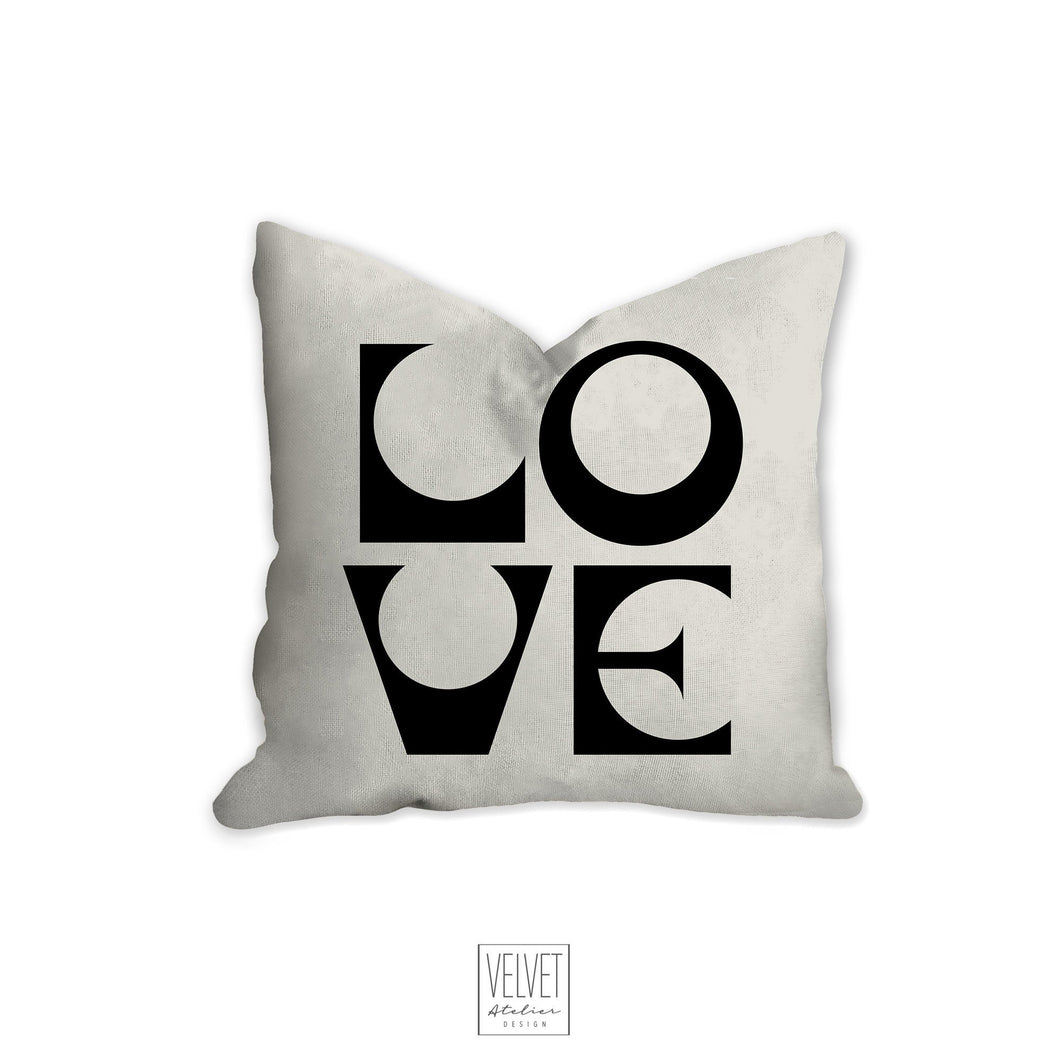Love pillow, black and white, mid century letters, groovy, Boho pillow, retro pillow, throw pillow, pillow cover and insert, accent pillow