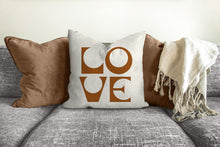 Load image into Gallery viewer, Love pillow, cinnamon color, mid century letters, groovy, Boho pillow, retro pillow, throw pillow, pillow cover and insert, accent pillow