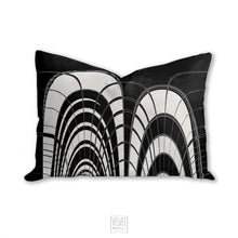 Load image into Gallery viewer, Boho pillow, mid century inspired, black and white abstract style, Interior decor, home decor, pillow cover and insert, home accent pillow