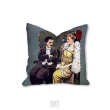 Load image into Gallery viewer, Charlie Chaplin pillow, vintage pillow, mid century, art deco, Interior decor, home decor, pillow cover and insert, retro, Vintage decor