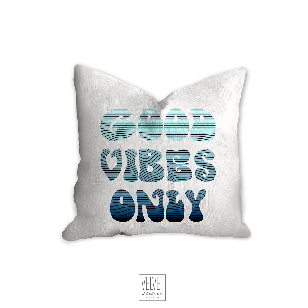 Good vibes only pillow, groovy, Boho pillow, retro pillow, throw pillow, blue colors, home decor, pillow cover and insert, accent pillow