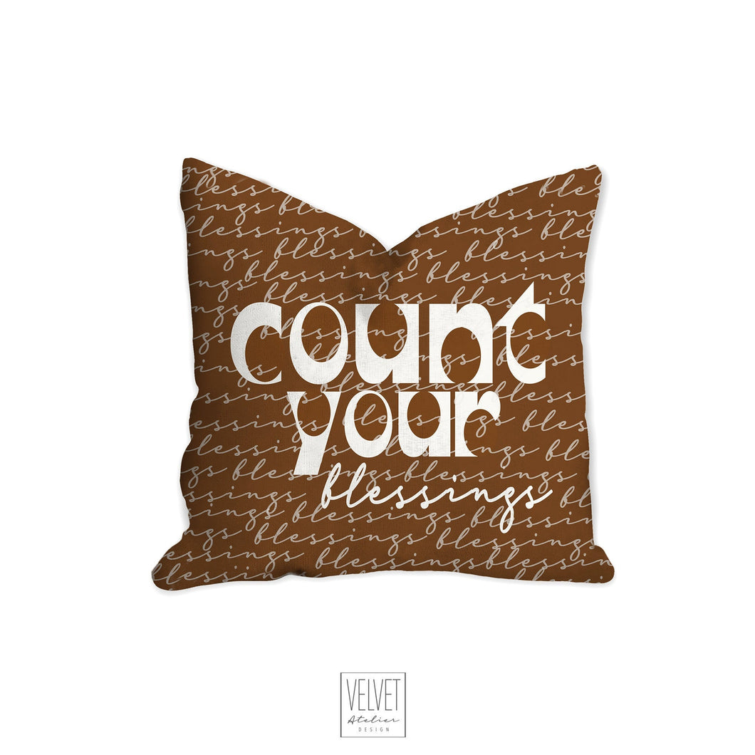 Blessings, cinnamon color, mid century letters, groovy, Boho pillow, retro pillow, throw pillow, pillow cover and insert, accent pillow