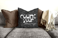 Load image into Gallery viewer, Blessings, black and white, mid century letters, groovy, Boho pillow, retro pillow, throw pillow, pillow cover and insert, accent pillow