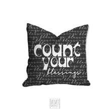 Load image into Gallery viewer, Blessings, black and white, mid century letters, groovy, Boho pillow, retro pillow, throw pillow, pillow cover and insert, accent pillow