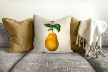 Load image into Gallery viewer, Pear pillow, vintage fruit accent, accent pillow, Interior decor, home decor, pillow cover and insert, farmhouse style, country French