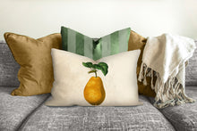 Load image into Gallery viewer, Pear pillow, vintage fruit accent, accent pillow, Interior decor, home decor, pillow cover and insert, farmhouse style, country French