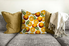 Load image into Gallery viewer, Oranges pillow, yellow citrus accent, modern pillow, Interior decor, home decor, pillow cover and insert, cotton pillow cover, stylish decor