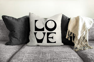 Love pillow, black and white, mid century letters, groovy, Boho pillow, retro pillow, throw pillow, pillow cover and insert, accent pillow